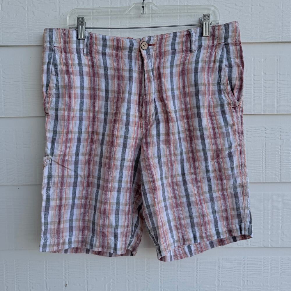 Tommy Bahama Relax 100% Linen Plaid Shorts Size 34